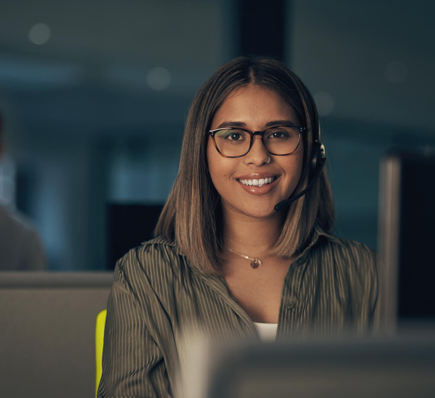 Contact centre agent at night