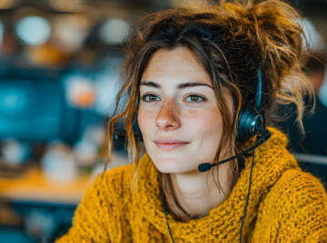 Call centre operator in yellow jumper