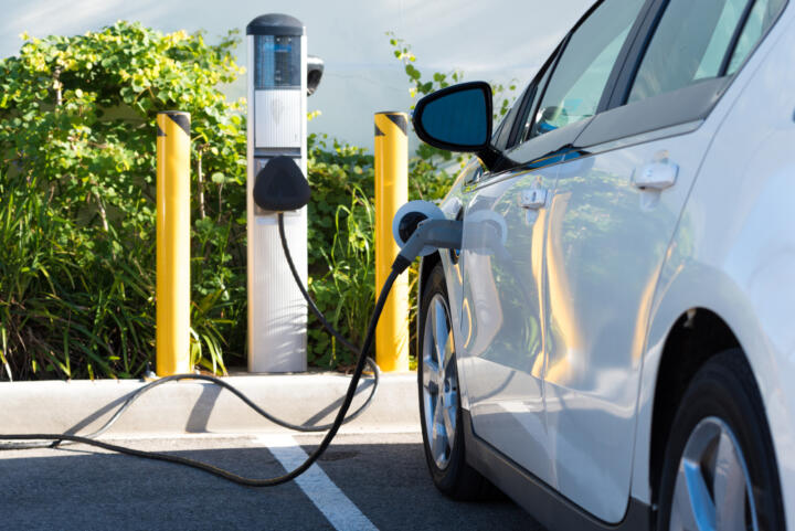 Electric vehicle charging at EV charge point